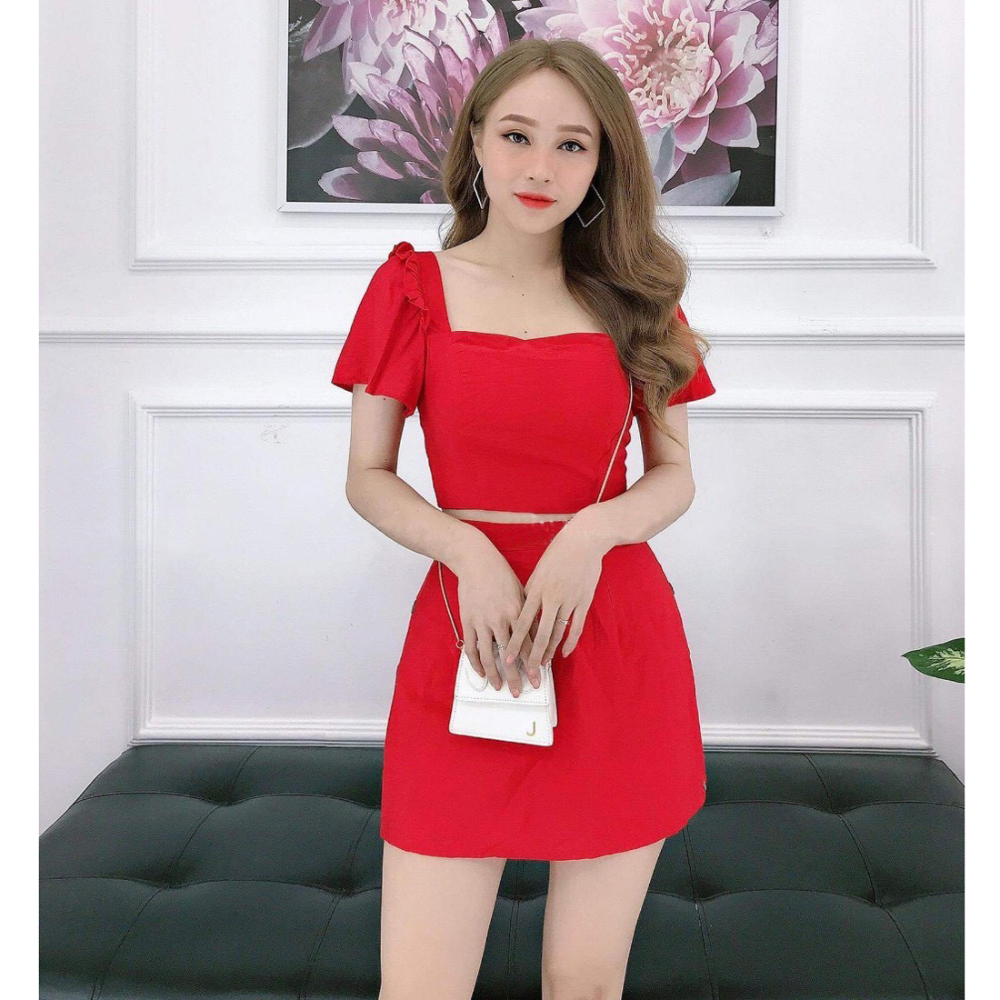 SET NỮ ÁO NGẮN TAY ÔM BODY KÈM CHÂN VÁY XÒE VẢI CÁT HÀN LOẠI 1 THỜI TRANG H&D FASHION VNJ308