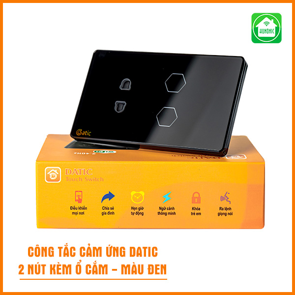Công tắc cảm ứng datic – 2 nút kèm ổ cắm