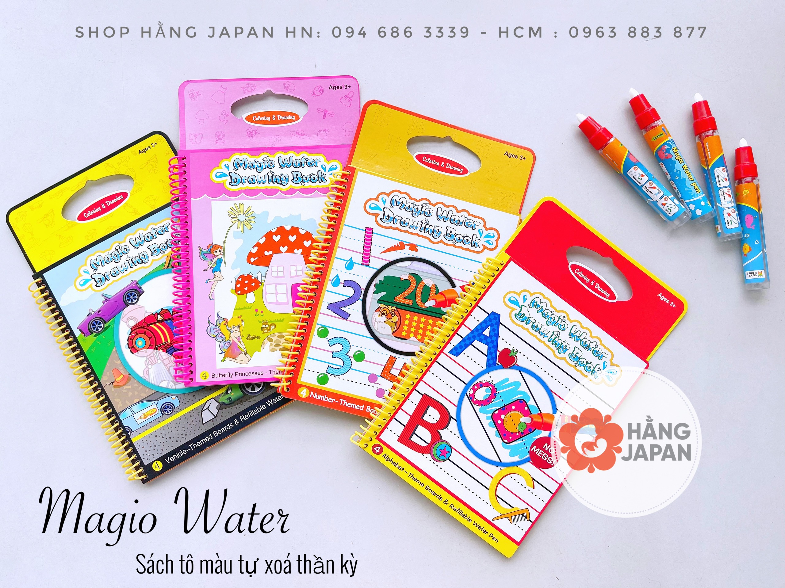 Sách tô màu tự xóa thần kỳ MAGIC WATER BOOK️ kèm bút dùng nước nhiều chủ đề khác nhau