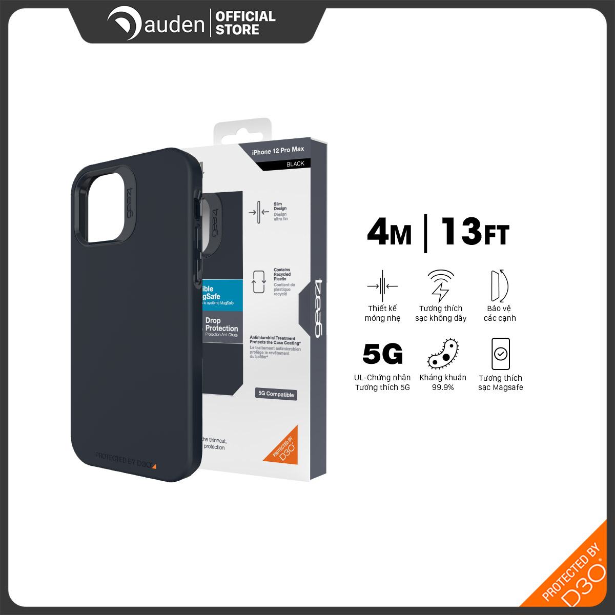 Ốp lưng chống sốc Gear4 D3O Rio Snap 4m hỗ trợ sạc Magsafe cho iPhone 12 series - Dâu Đen Store