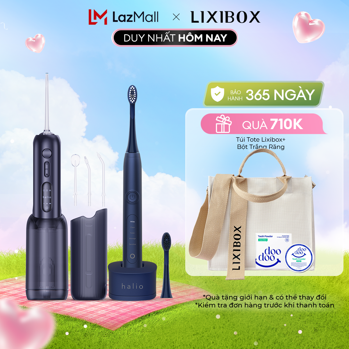 Combo Máy Tăm Nước 2 Bình Thay Halio UltraClean Và Bàn Chải Điện 5 Chế Độ Halio Sonic Chăm Răng Trắng Sáng