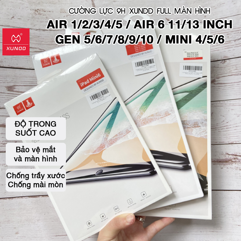 |HỎA TỐC HCM| Cường lực 9H XUNDD iPad Air 1/2/3/4/5/ Air 6 11'/13' (M2-2024)/ Gen 10 (2022) 10.9 inch/ 10.2' (Gen 9/8/7)/ 9.7' (Gen 6/5)/ Pro 9.7'/ Pro 10.5'/ Pro 11'/13' (M4-2024)/ Pro 11'/12.9' (M2-2022/M1-2021/2020/2018)/ Mini 6/5/4