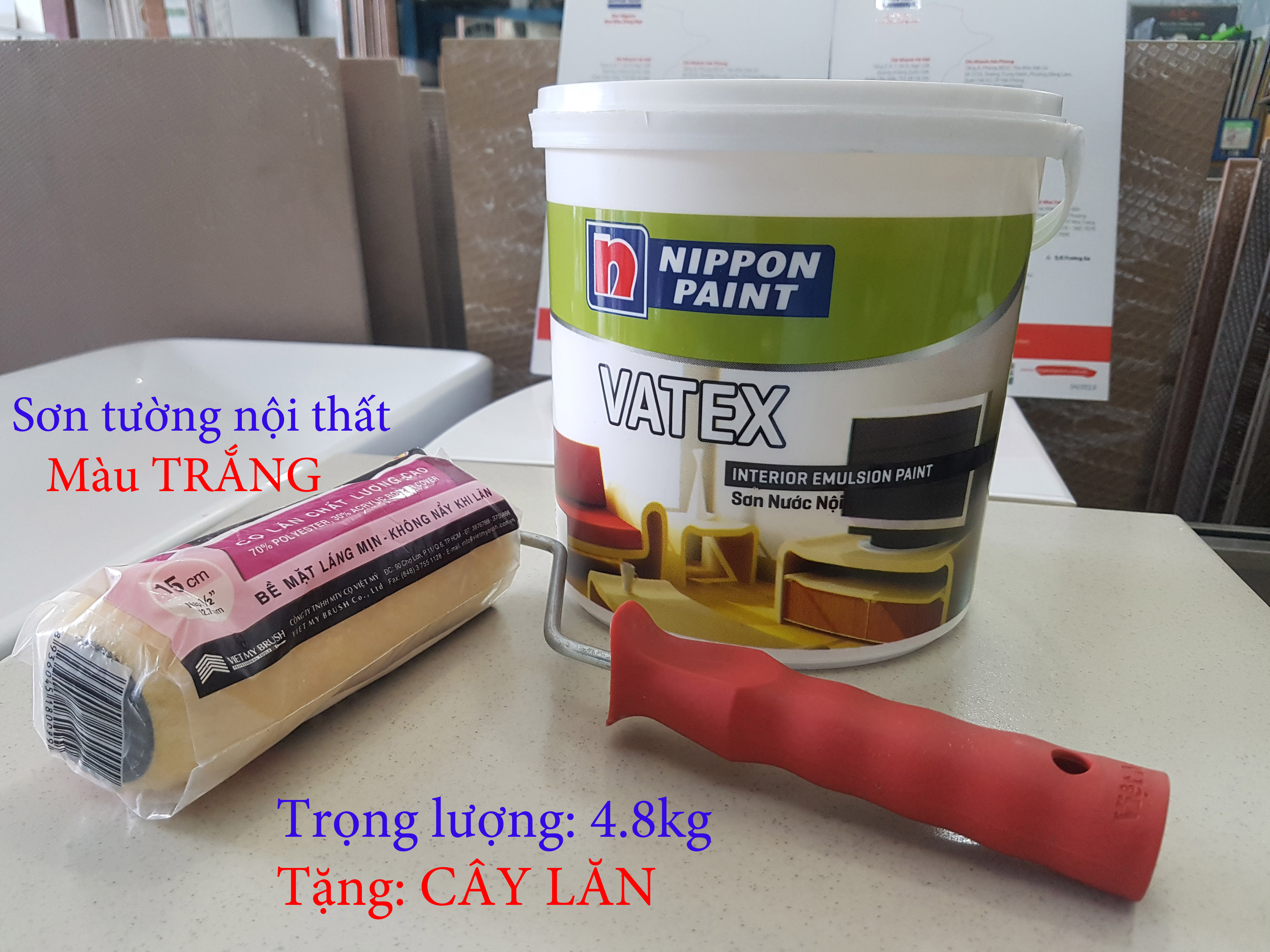 [TẶNG CÂY LĂN] Sơn tường nội thất Nippon Vatex, màu trắng, 4.8kg, hàng thương hiệu, giá tốt, lựa chọn đầy tính kinh tế