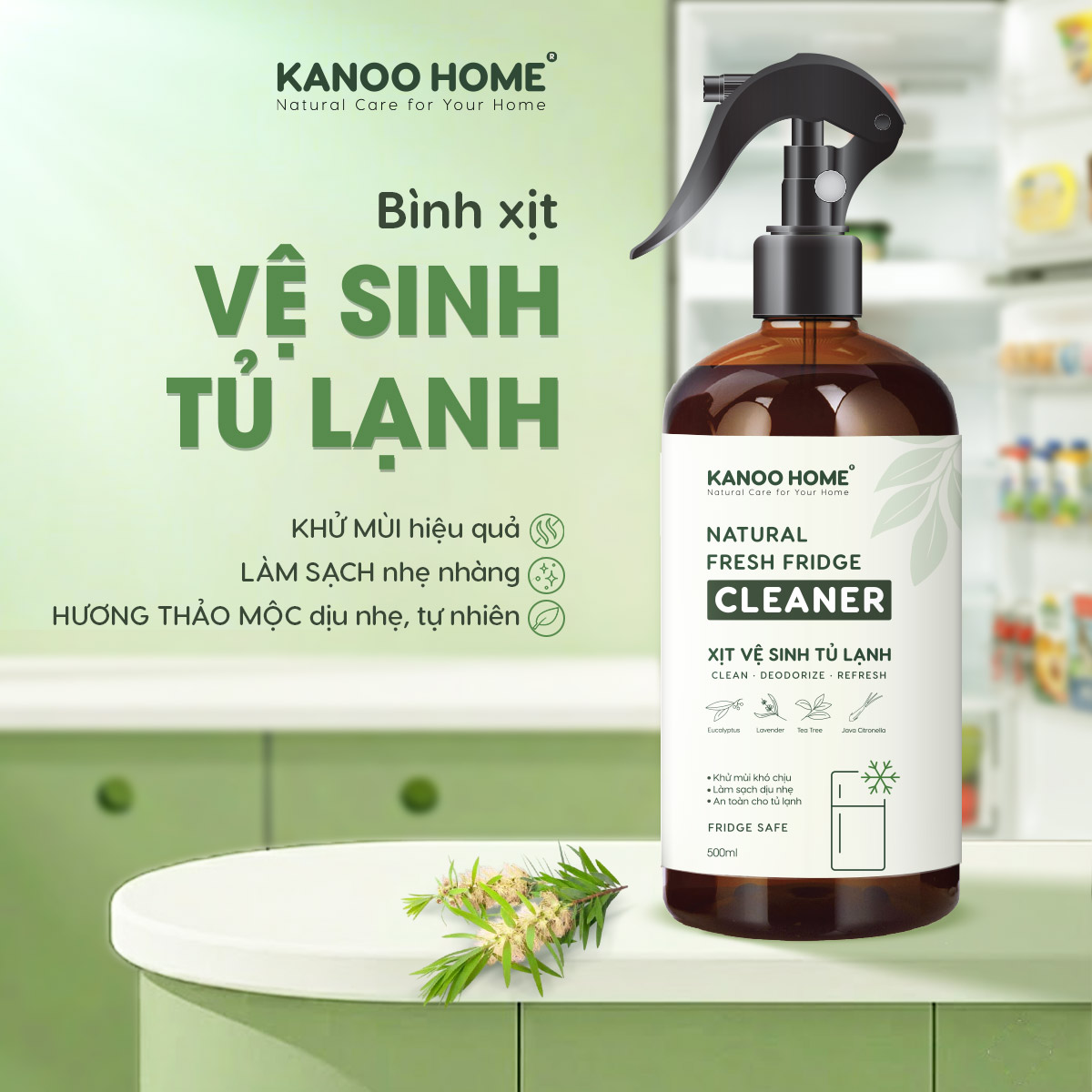 Xịt vệ sinh tủ lạnh Kanoo Home - khử mùi , làm sạch và thảo mộc thiên nhiên