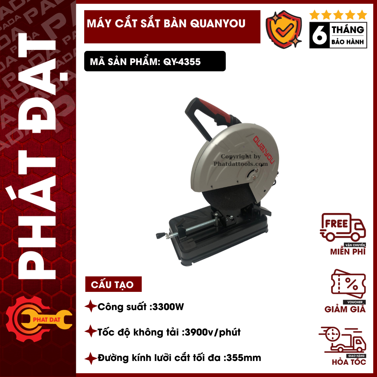 Máy cắt sắt bàn quanyou qy 4355n-công suất 3300w-bảo hành 6 tháng
