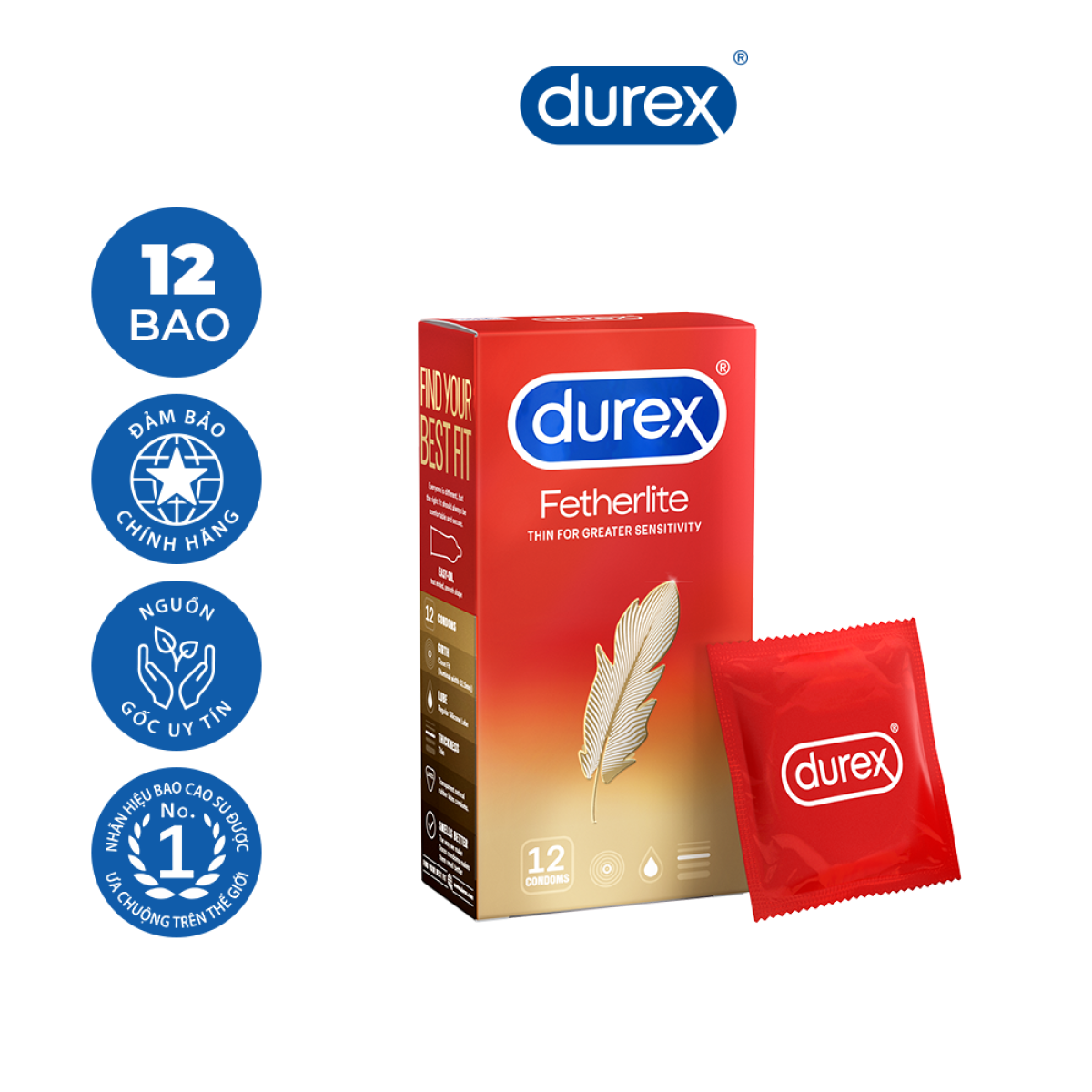 Bao cao su Durex Fetherlite Hộp 12 Bao