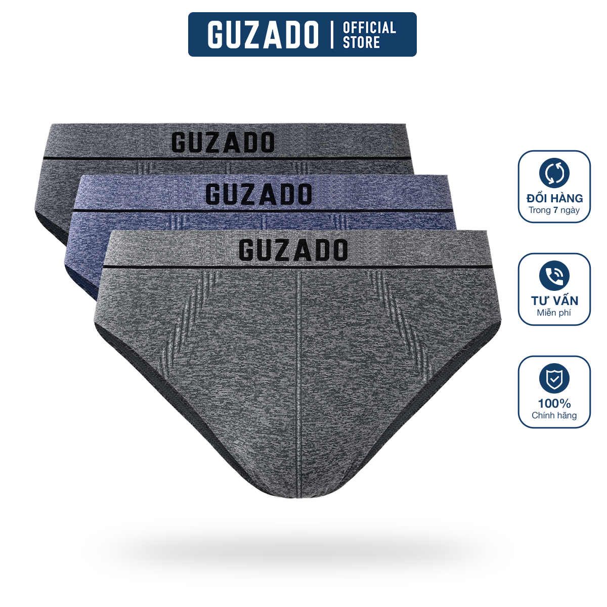 [MUA 3 GIẢM 10% CHỈ 17.4] COMBO 3 Quần Lót Brief Nam GUZADO Thiết Kế Basic Ôm Sát Không Đường May Kháng Khuẩn Tốt GBF05