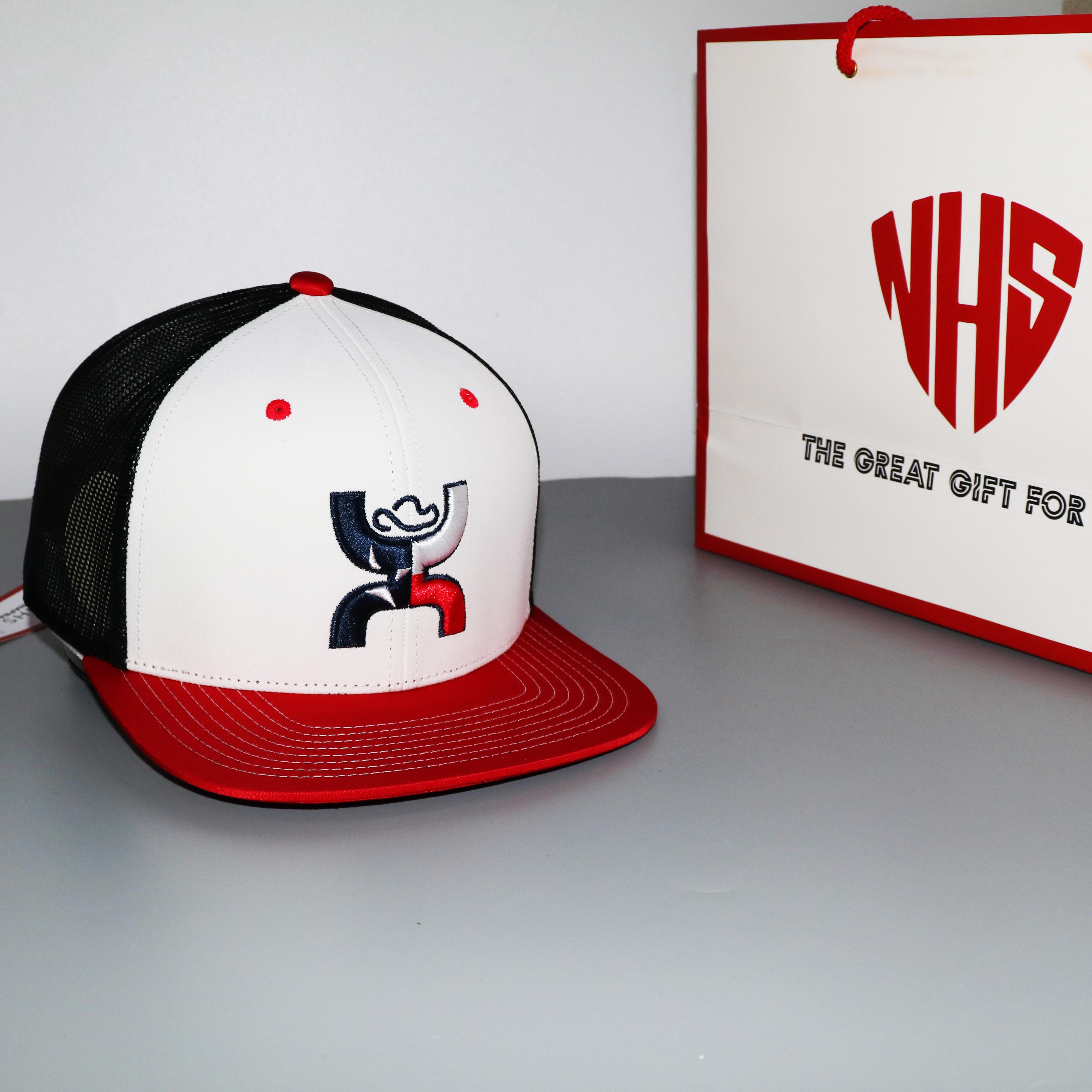 Nón snapback nhs cao bồi lưới trắng kết đỏ cb001.