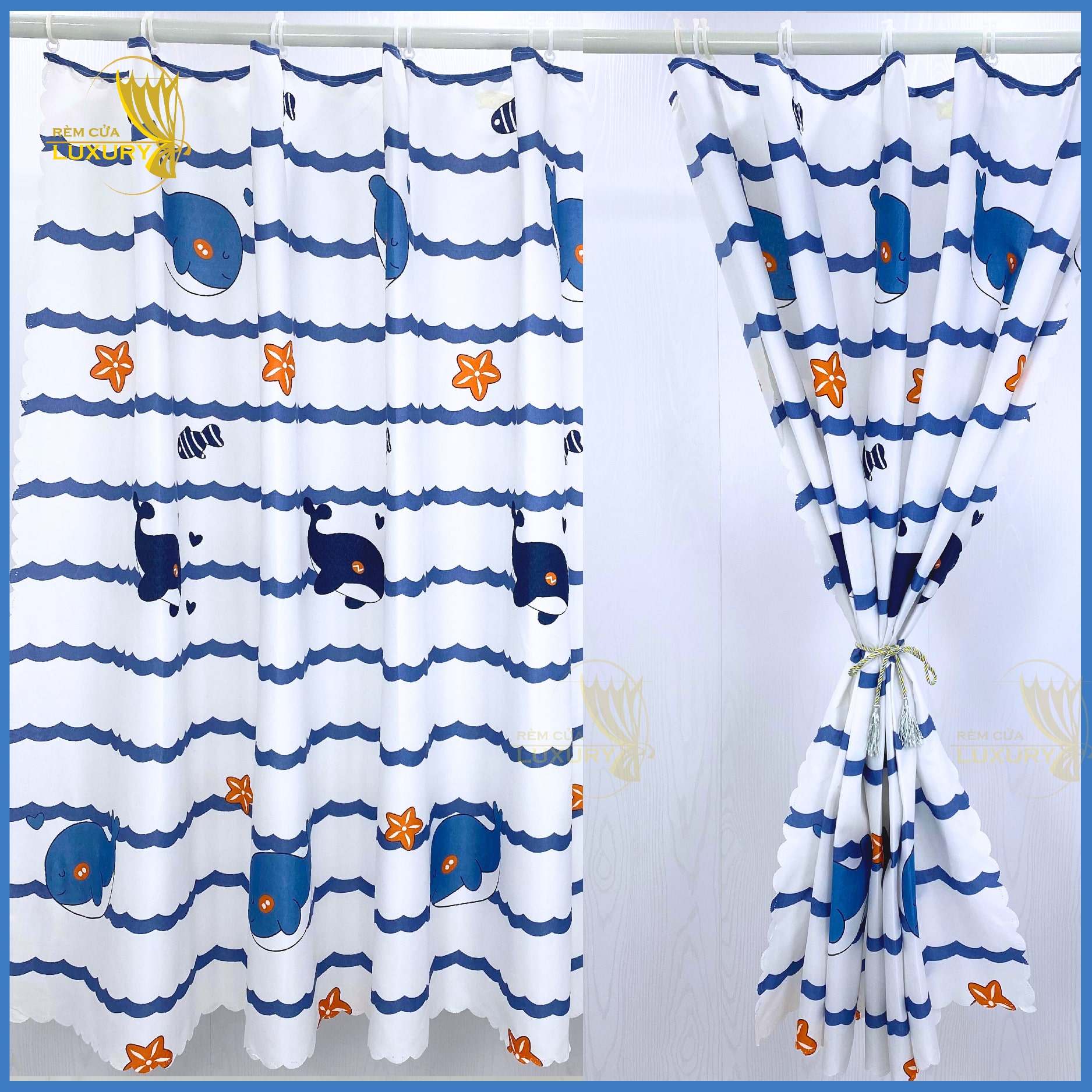 Rèm RIDO CÁ HEO và thanh treo không cần khoan ngăn phòng gác trọ decor phòng tặng kèm móc và dây treo RDK06 Remcualuxury