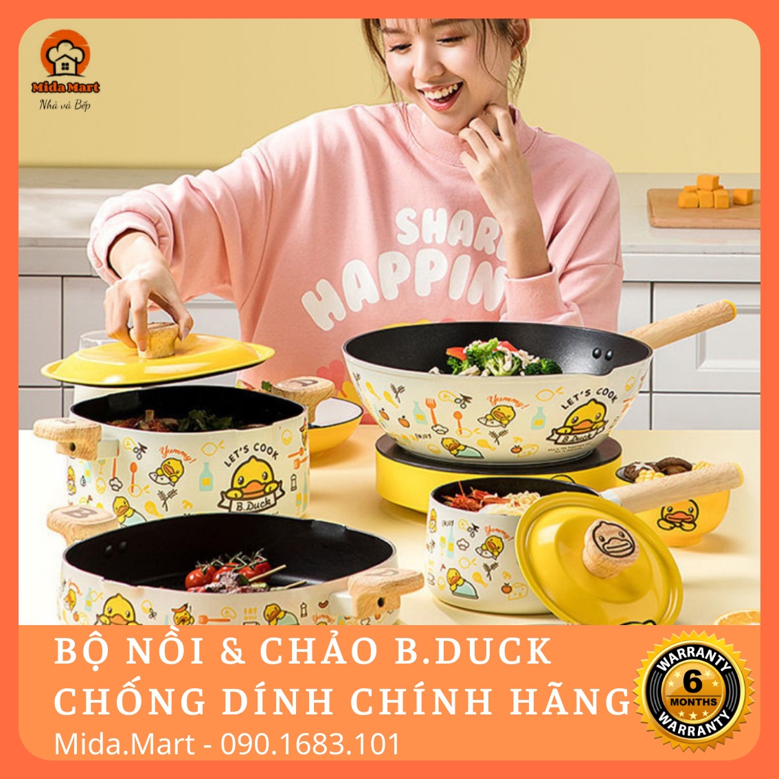 Bộ 4 nồi & chảo chống dính đa năng b.duck chính hãng bảo hành 6 tháng