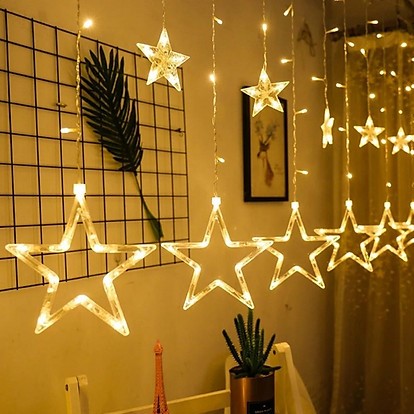 Đèn nháy hình sao, Đèn Led nhấp nháy trang trí hình ngôi sao dài 5m 12 sao lớn nhỏ, Đèn nháy thả mành hình ngôi sao - thegioisilevip
