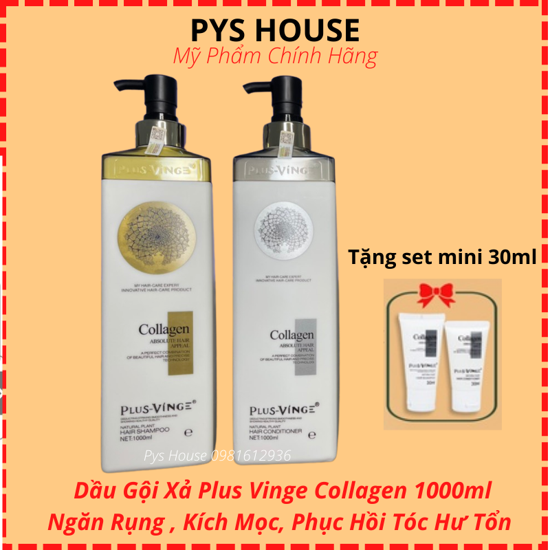 [CHÍNH HÃNG] COMBO DẦU GỘI XẢ COLLAGEN VINGE 1000ML NGĂN NGỪA GÃY RỤNG VÀ PHỤC HỒI TÓC HƯ TỔN