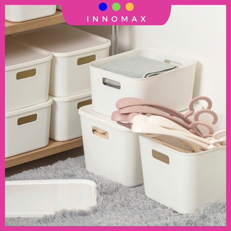Hộp nhựa đựng đồ màu trắng có nắp đậy, Khay nhựa để đồ cỡ lớn xếp gọn đa năng