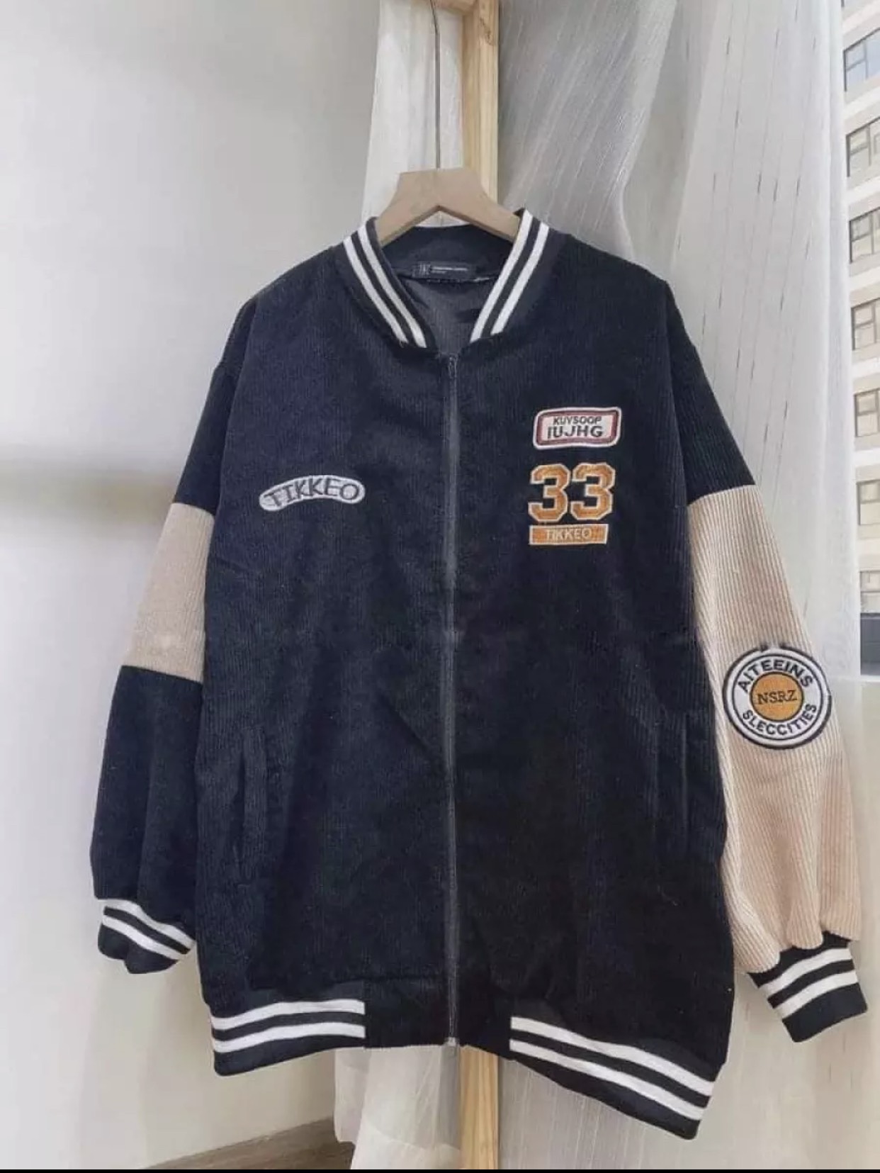 [HCM]Áo Khoác Nhung Gân Kiểu Bomber Thêu Logo 33 Phối Màu Tay Siêu Đẹp- Phaleshop