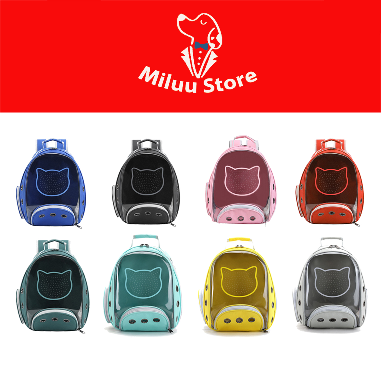 Balo chó mèo mặt kính trong dẻo hoa văn con mèo nhiều màu sắc  [7 MÀU]