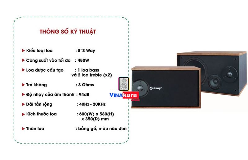 Loa karaoke arirang 301 cs300w 3 đường tiếng, âm thanh chuẩn, công suất 480w, tặng kèm 10 mét dây