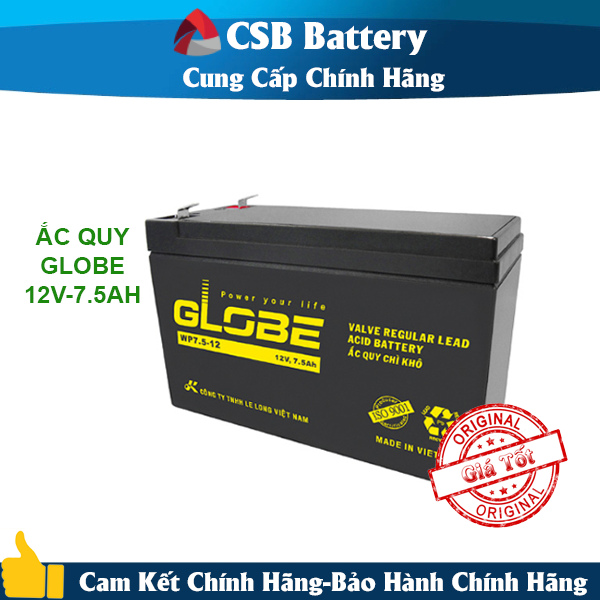 ẮC QUY KÍN KHÍ (VRLA AGM) GLOBE 12V-7.5AH