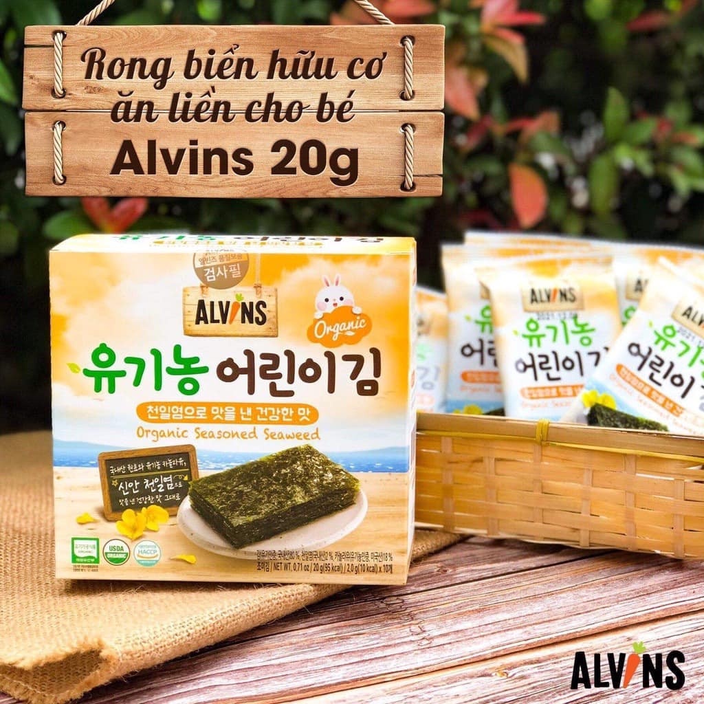 Rong biển hữu cơ tách muối Hàn Quốc Alvins hộp 10 gói