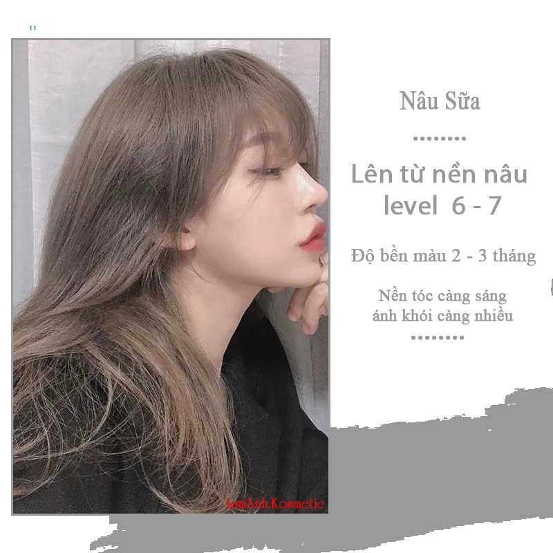 Thuốc nhuộm tóc màu Nâu Sữa màu nhuộm lên chuẩn tone kem nhuộm an toàn không sót da đầu kem nhuộm thơm