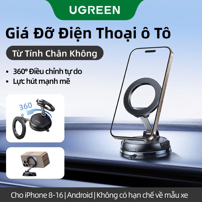 Ugreen Magsafe Car Phone Holder 360° ° Rotating Dashboard Phone Stand Foldable for iPhone 16 Pro Max iPhone 15 Pro Samsung S25 Ultra Black Giá 599,000 Đồng*Miễn phí vận chuyển
