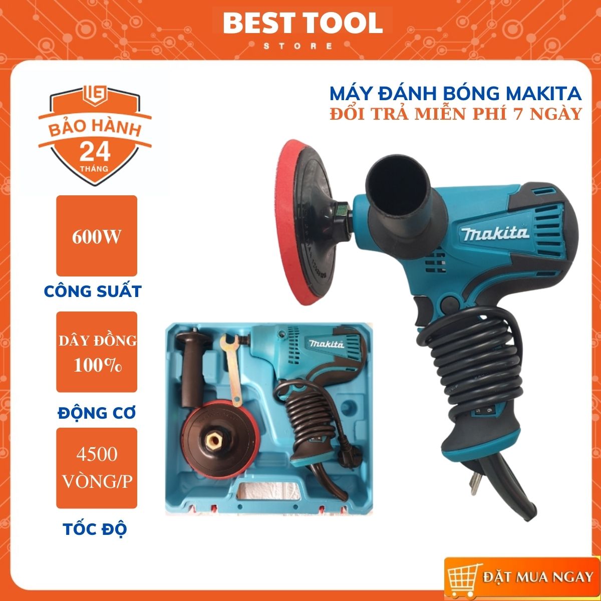 Máy đánh bóng Makita - Máy chà nhám Makita tặng kèm 1 tấm lông cừu