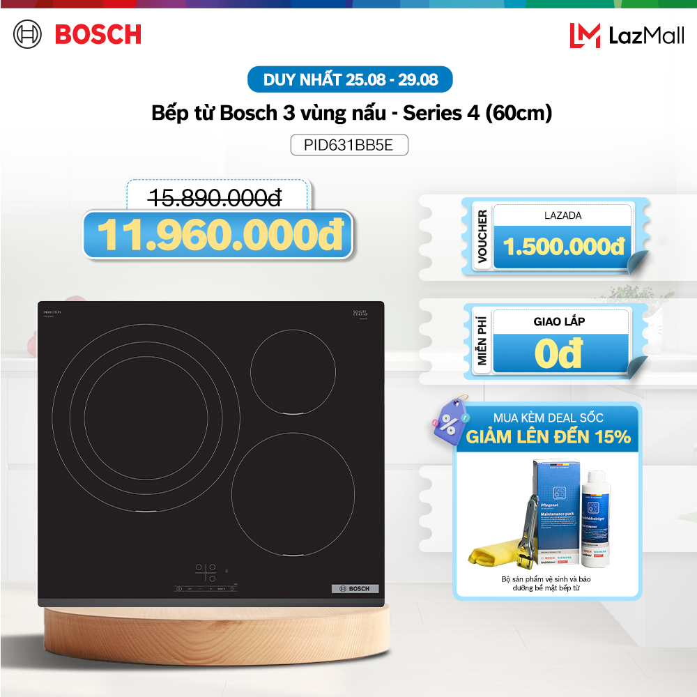 Bếp từ bosch 3 vùng nấu pid631bb5e - series 4 - hàng chính hãng
