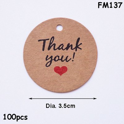 Set 100 tag, sticker chữ Thank you bằng giấy kraff