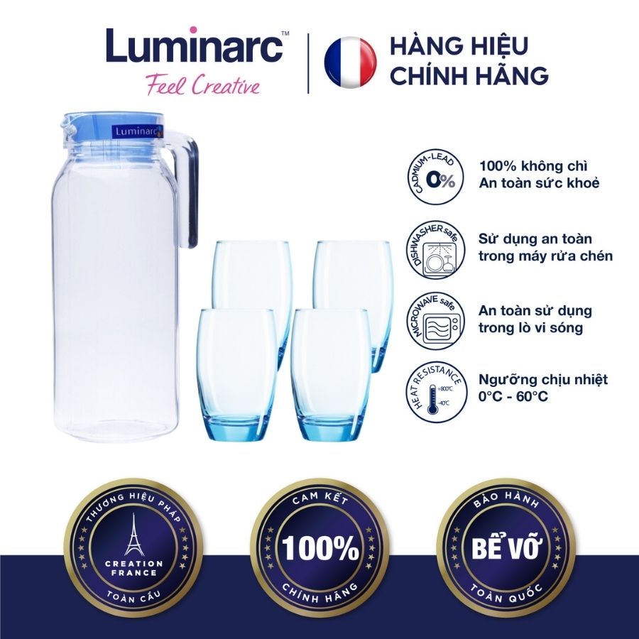 Bộ bình ly thuỷ tinh luminarc thuỷ tinh roterdam blue 5 món - luroj1799