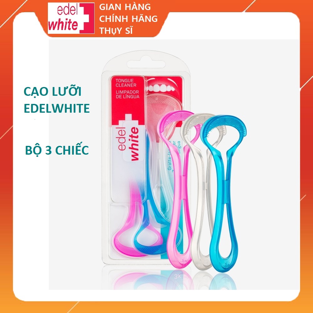 Cây cạo lưỡi, dụng cụ vệ sinh lưỡi cao cấp, loại bỏ mùi hôi miệng edelwhite TONGUE CLEANER Thụy sĩ