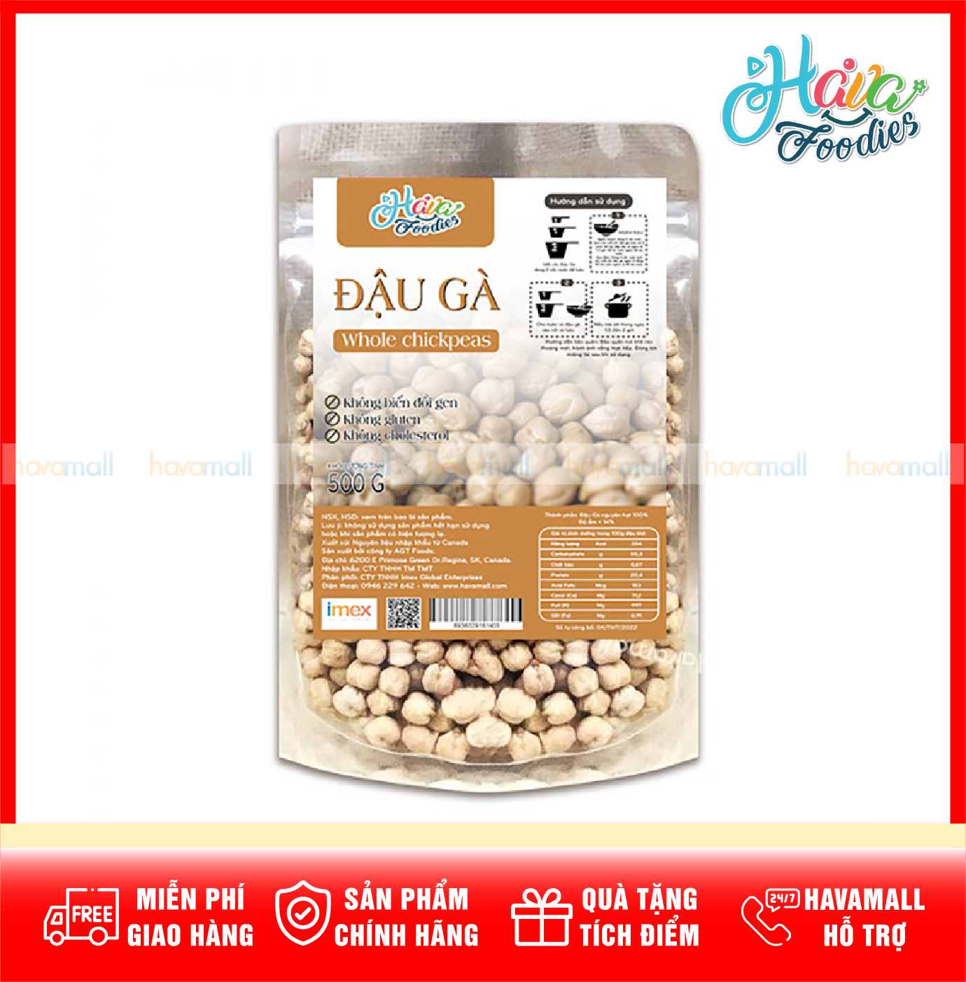 [ HÀNG CÔNG TY NHẬP KHẨU ] Đậu Gà Hữu Cơ Havafood (Organic chick peas) 500gr Hỗ Trợ Giảm Cân Eat Clean Làm Sữa Hạt - Tặng Kèm Công Thức