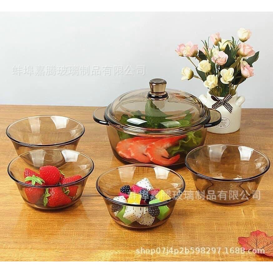 Bộ Bát Thuỷ Tinh Trong Suốt Bắc Âu, Làm Mới Không Gian Phòng Bếp, Sang Chảnh, Sản Phẩm Bao Gồm Bát, Nồi