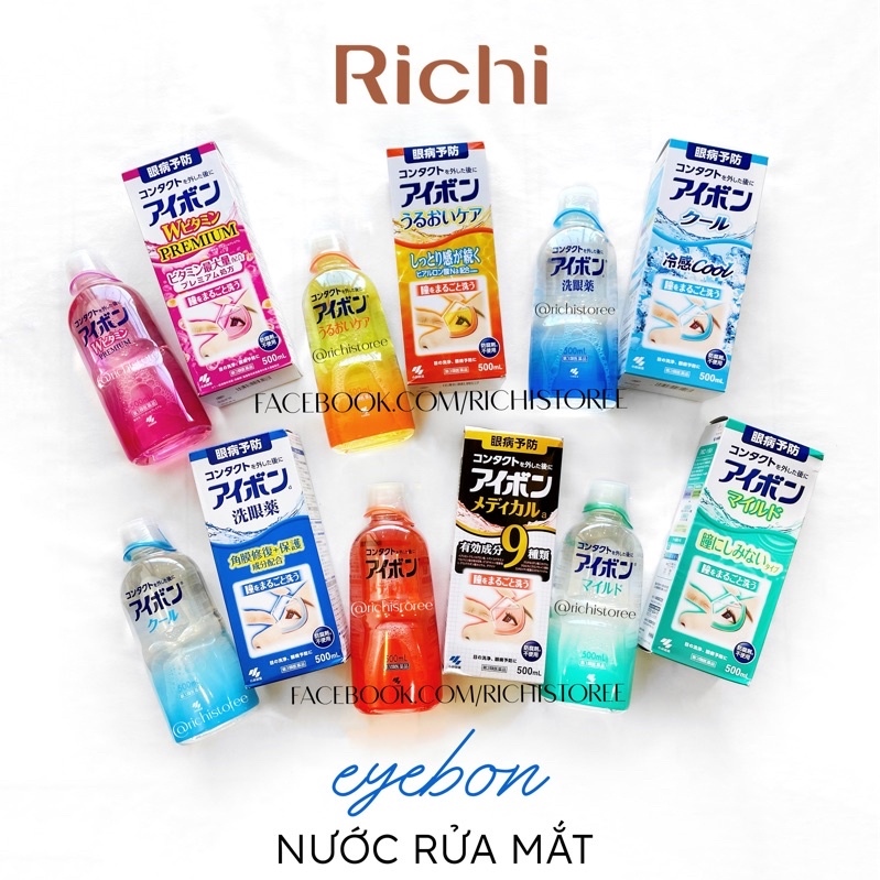 [CHUẨN BILL NHẬT] Nước rửa mắt Eyebon hồng - xanh đậm - cam - xanh mint - cam đen 500ml