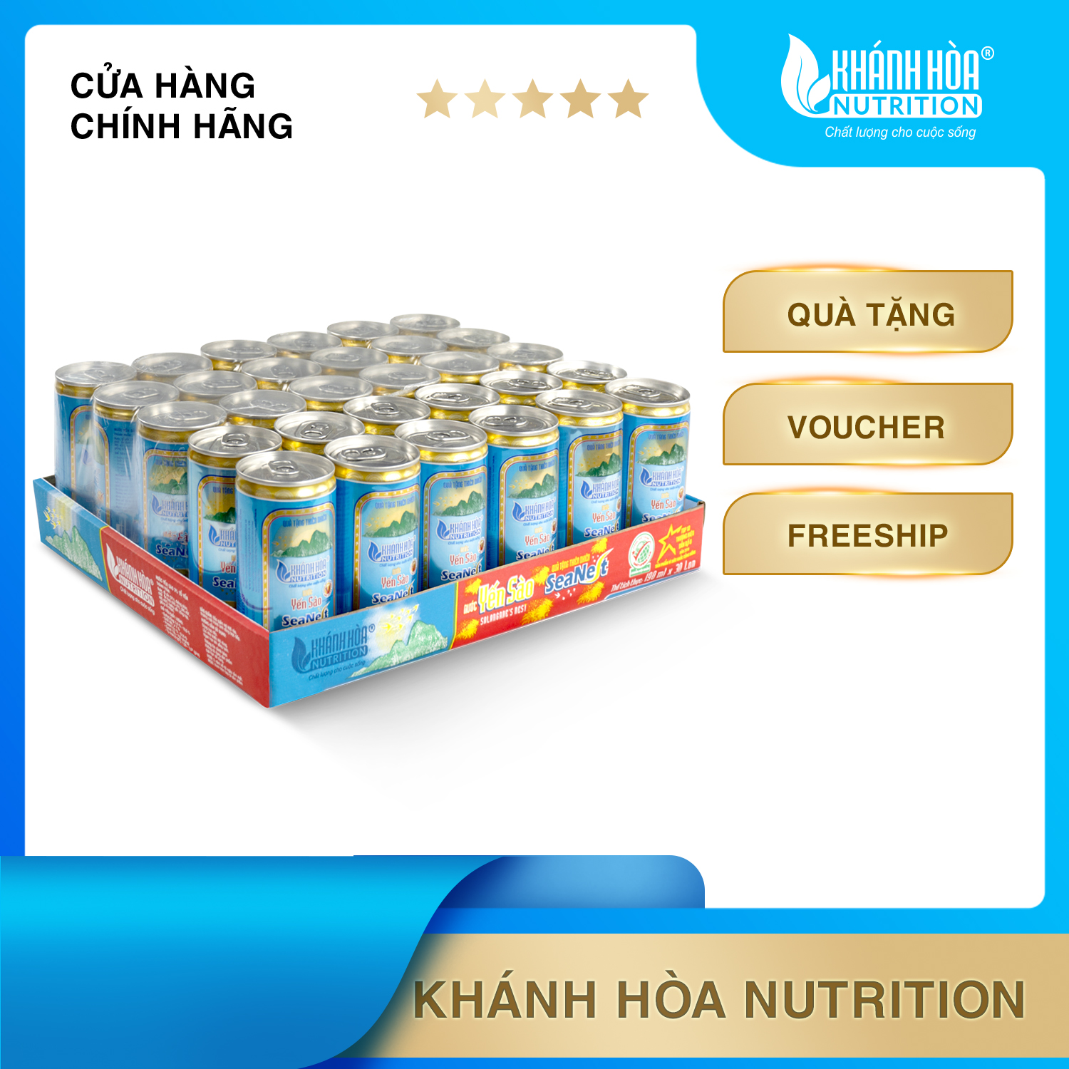 Nước Yến Sào Khánh Hòa SeaNest - Khay 30 lon x 190ml - Có Đường