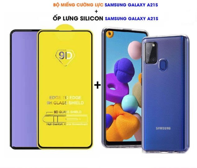 Combo Kính Cường Lực Full Màn Hình Samsung A21s và Ốp silicon dẻo trong suốt loại A+