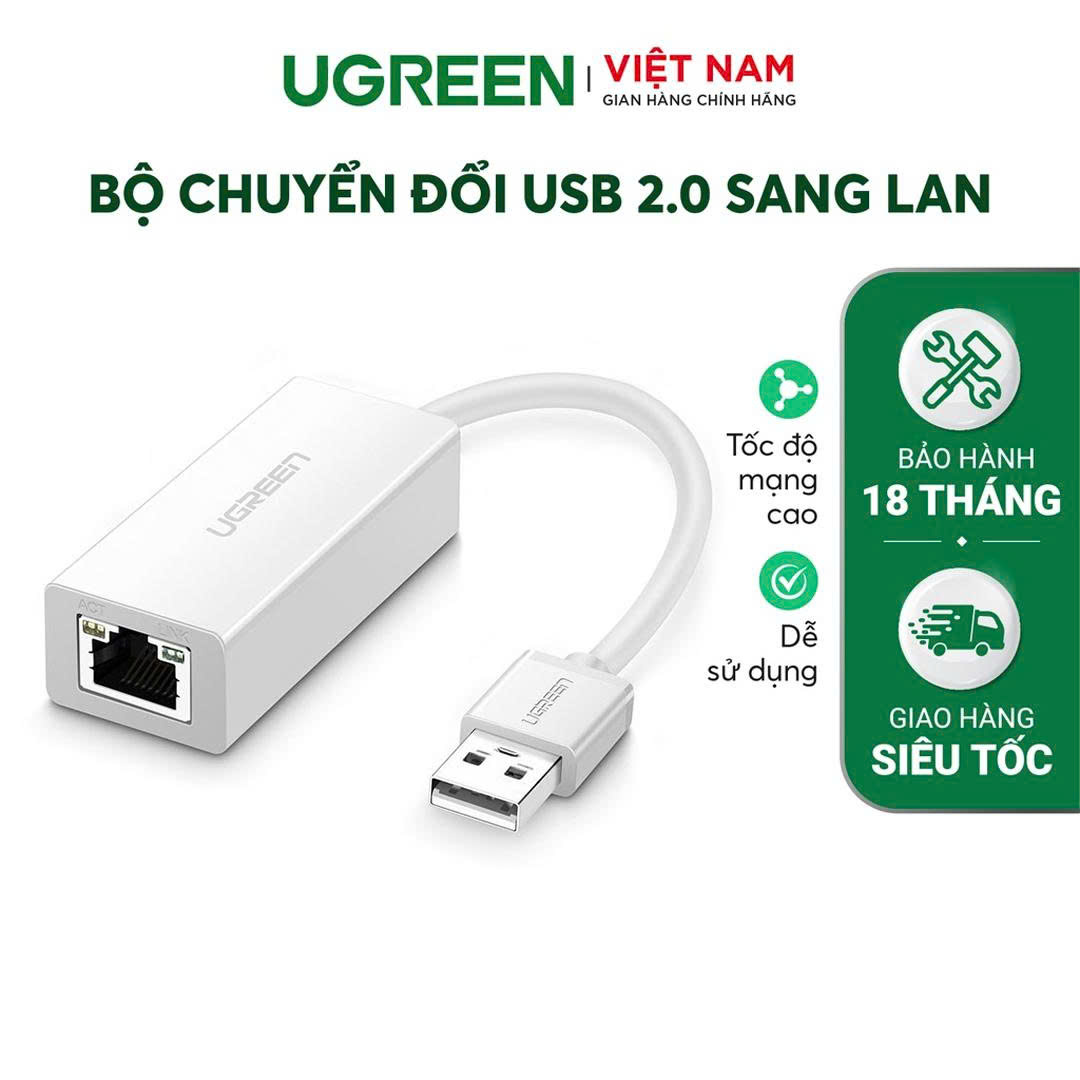 Cáp chuyển đổi usb 2.0 sang lan 10/100mbps ugreen cr110 kết nối ổn định | thiết kế nhỏ gọn bh 18 th 1 đổi 1 20253 20254