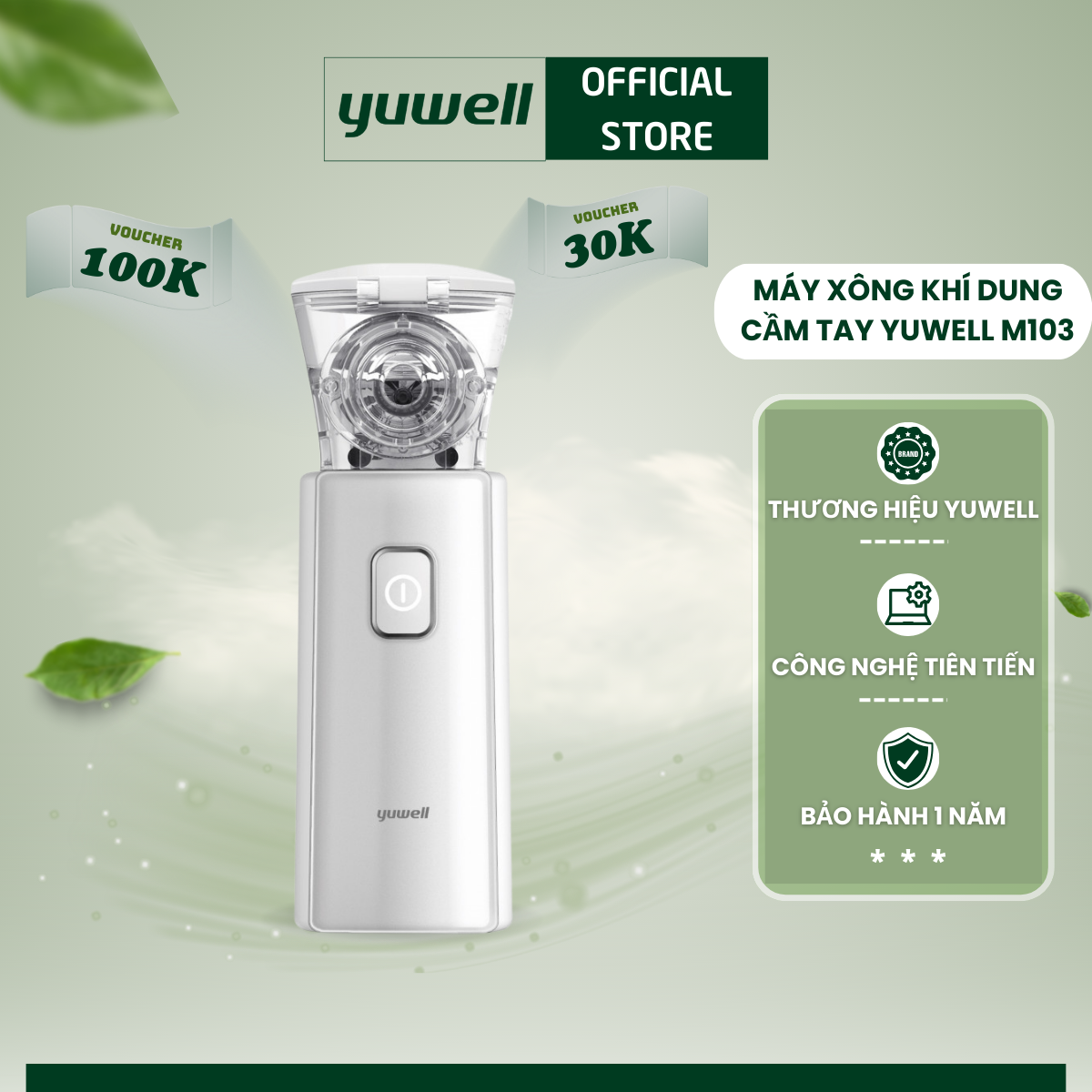 Máy xông khí dung, xông mũi họng cầm tay Yuwell M103 - Hỗ trợ điều trị viêm phổi, viêm phế quản, viêm xoang