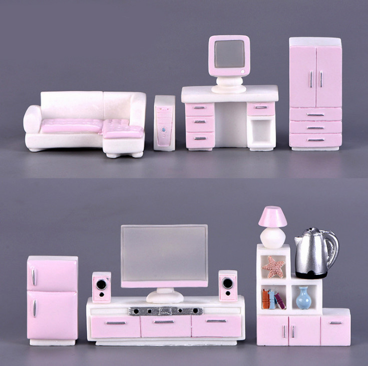 Mô hình đồ gia dụng, vật dụng gia đình tivi tủ lạnh máy giặt bàn học sofa phụ kiện cho nhà búp bê, mô hình trang trí, nhà tăm tre, nhà que kem