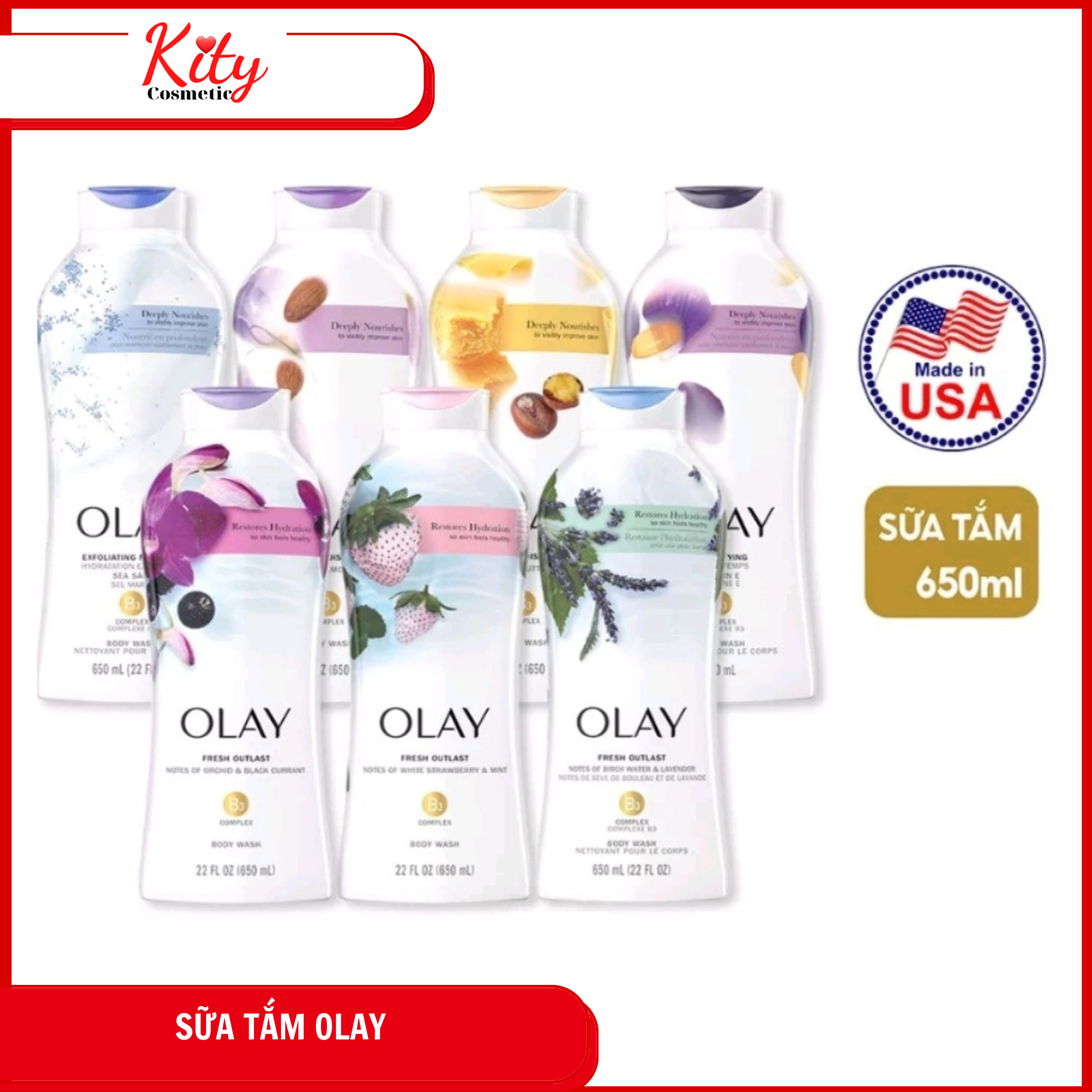 Sữa tắm olay dưỡng da nhiều mùi hương 650ml
