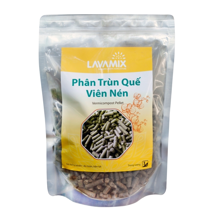 Phân trùn quế hữu cơ trùng quế viên nén cho Hoa Lan Hoa Kiểng Vermicompost Pellet Gói 1kg phan trun que phan trung que nén viên