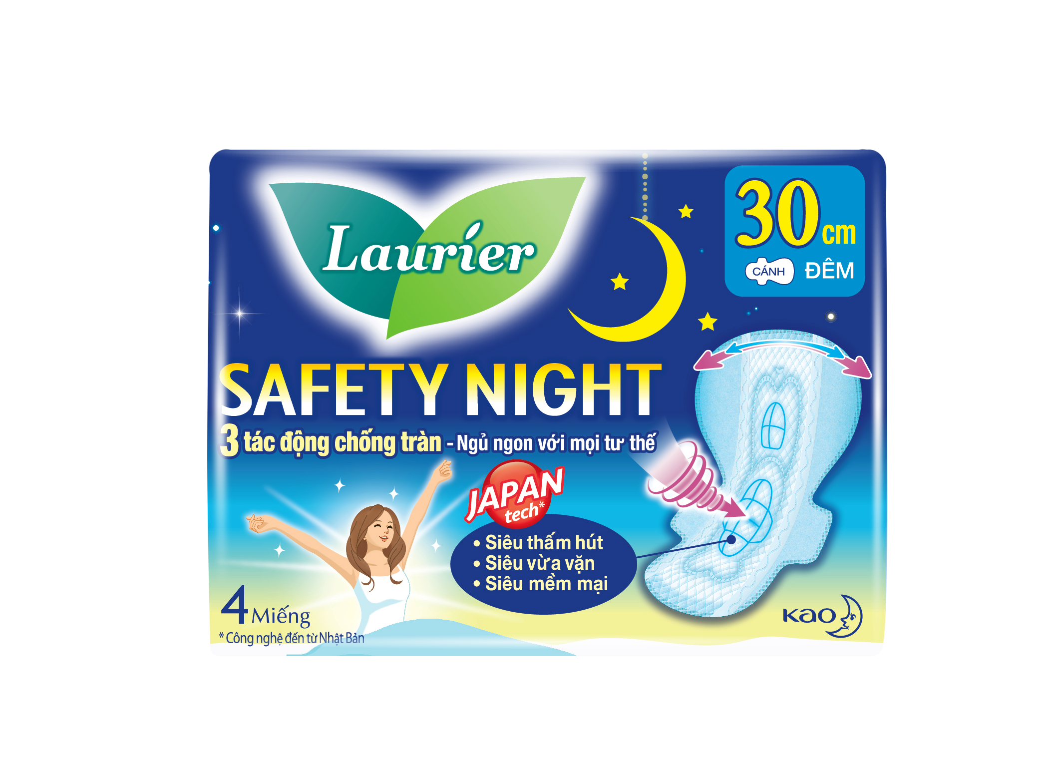 Combo 8 Gói Băng Vệ Sinh Laurier Safety Night 30cm 4 Miếng Nhập Khẩu Thái Lan