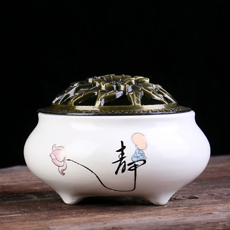 Lư xông trầm, Lư Đốt Trầm Men Rạn Ngọc Cao Cấp - Tặng Kèm Nụ Trầm