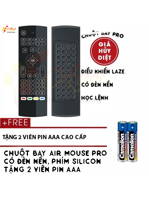 chuột Bay Pro Cho Android Tv Box Smart Tv Có Đèn Bàn Phím Tặng Cặp Pin Cao Cấp