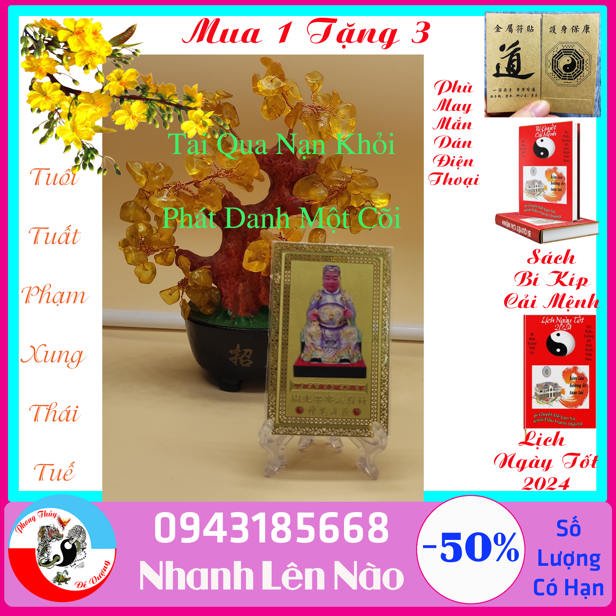 Kim bài Thái Tuế 2024 - Phù Thái Tuế 2024 Cho Tuổi Thìn Tuất Sửu Mão - Phong Thủy Đế Vượng