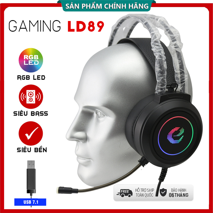 Tai nghe Máy tính, laptop, tai nghe Game cao cấp LD89 chân cắm USB 7.1, LED RGB | Tai nghe chụp tai A6 chân 3.5