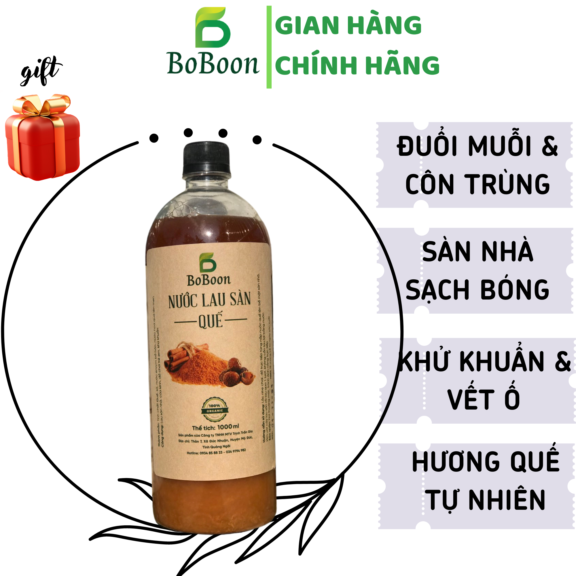 Nước lau sàn enzym bồ hòn quế Boboon 1000ml