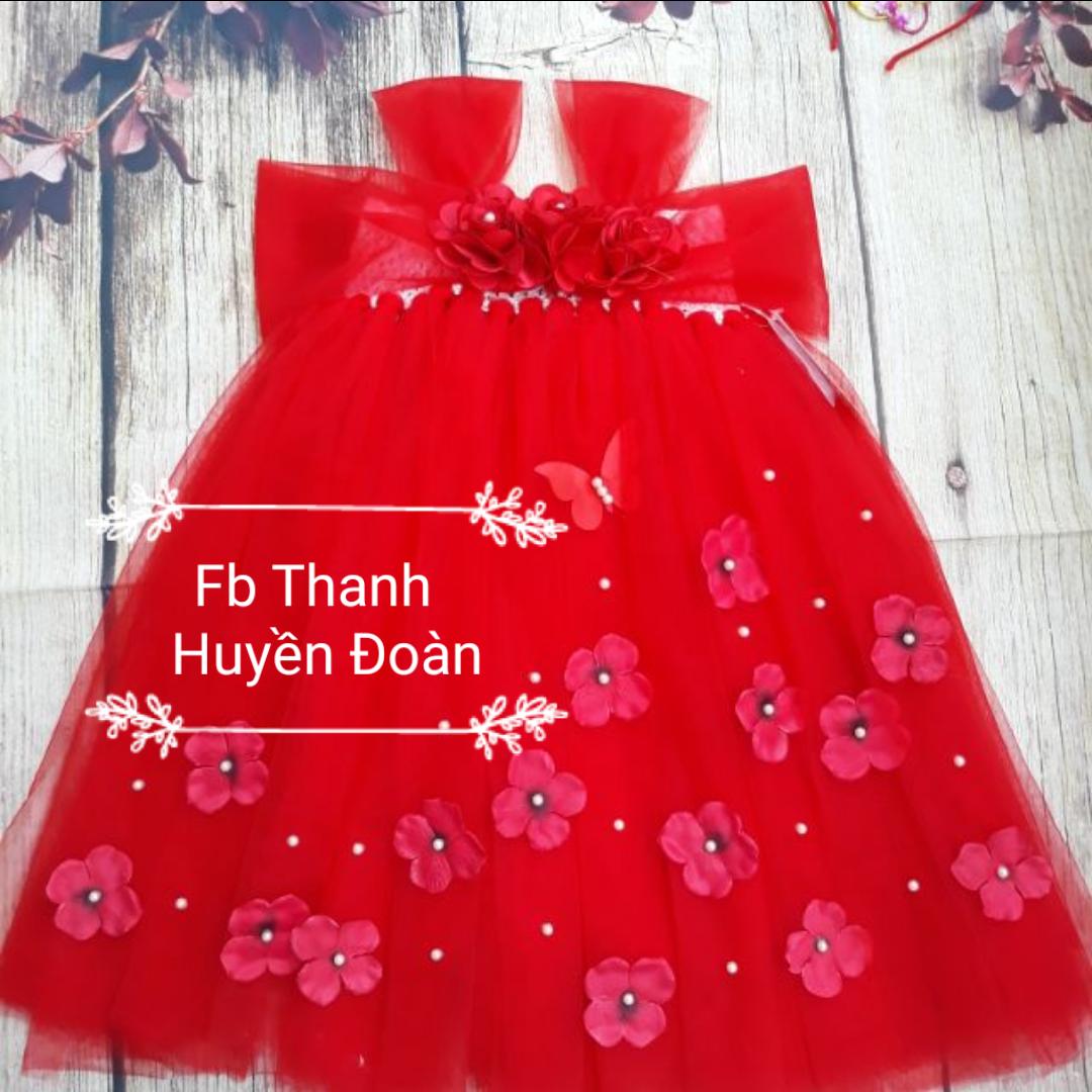 Đầm công chúa tutu màu đỏ trễ vai cho bé gái