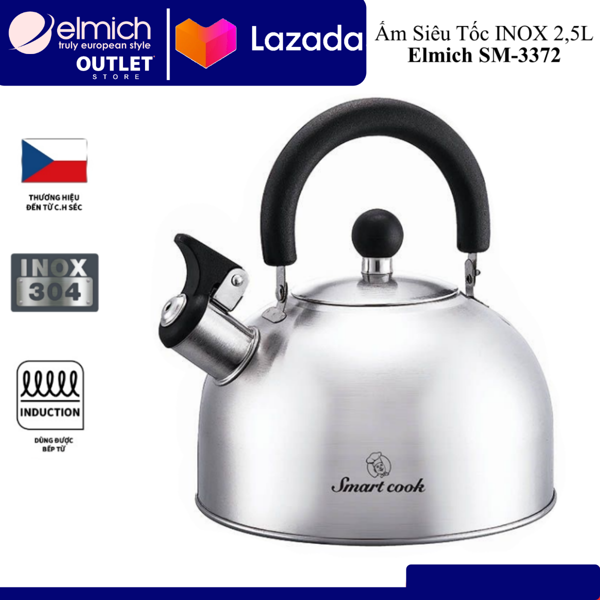 Ấm đun nước bằng inox 304 elmich 2.5l el 3372