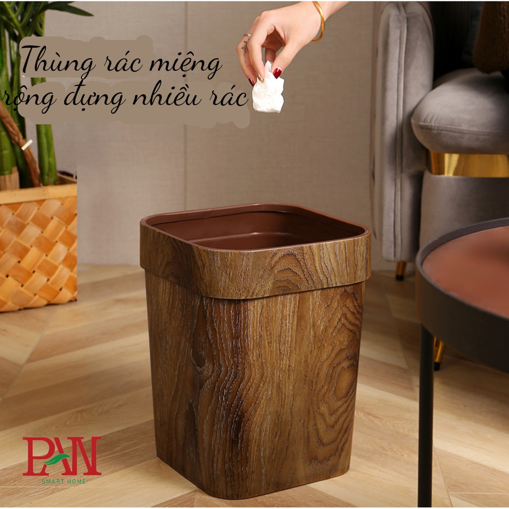 Thùng rác nhựa nắp vuông cao cấp 12L thùng rác vân gỗ cực đẹp