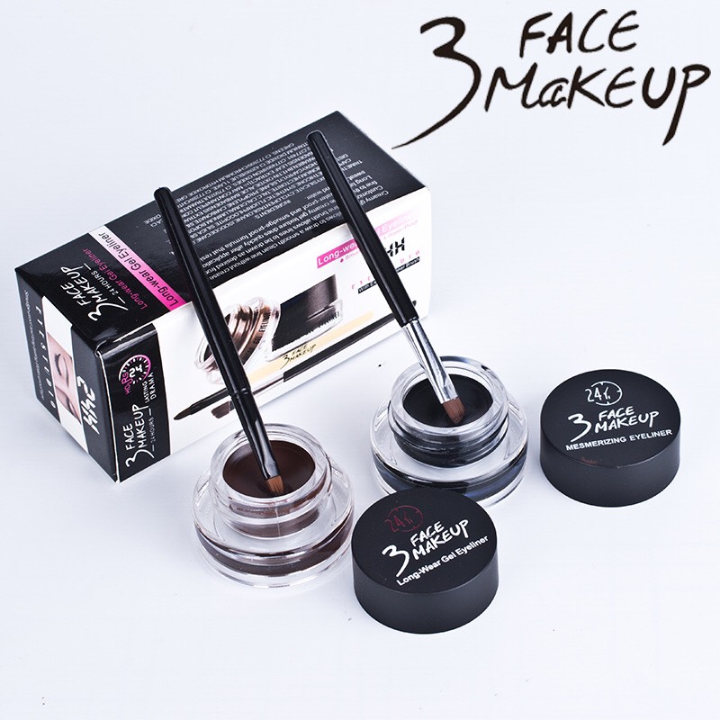 Hộp 2 mầu gell vẽ mắt + vẽ chân mày đen và nâu tặng kem chổi vẽ eyeliner 3 FACE MAEKUP 24H