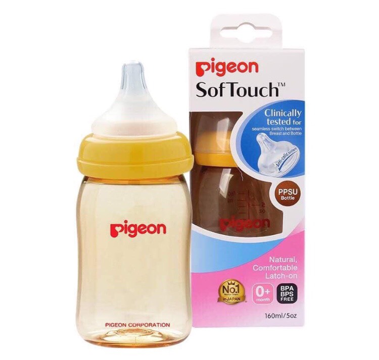Bình sữa pigeon SofTouch PPSU cổ rộng nhập khẩu chính hãng 240ml/160ml [Mẹ&Bé]
